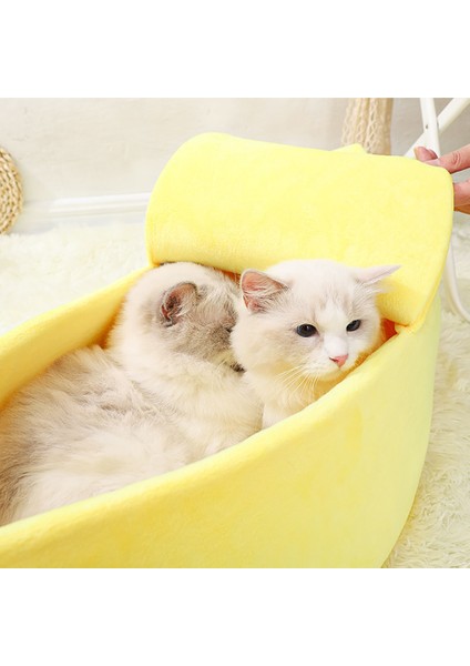 Pembe M Sevimli Muz Kedi Yatak Ev Süper Yumuşak Evcil Hayvan Kulubesi Köpek Sıcak Uyku Sepeti Yavru Konfor Yastık Kediler Için Taşınabilir Rahat Mağara (Yurt Dışından)
