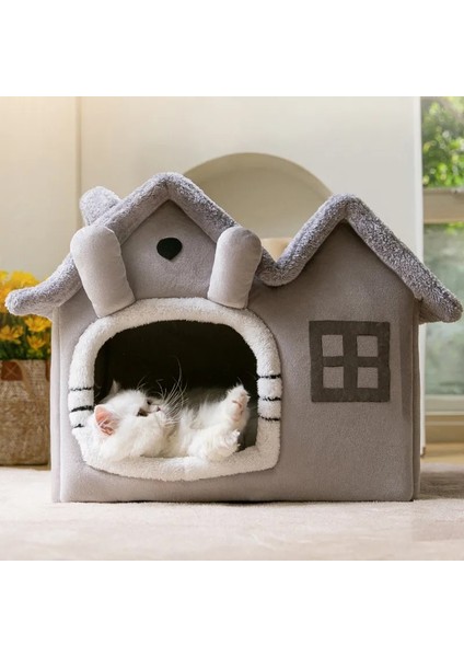 Gri 44X36X39 cm Nefes Sıcak Peluş Pet Yatak Ev Ayrılabilir Yıkanabilir Yumuşak Kedi Yastık Kulübesi Küçük Köpekler Kediler Için Pet Malzemeleri (Yurt Dışından)