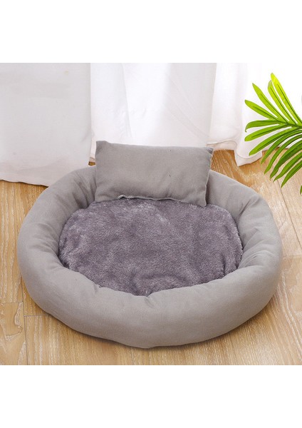 Gri 40 cm Yastık ile Kısa Peluş Kedi Yatak Yuvarlak Kediler Için Yatak Küçük Köpek Sıcak Pet Yuva Yastık ile Köpek Kulübesi Kanepe Yavru Mağara Yastık Kedi Aksesuarları (Yurt Dışından)