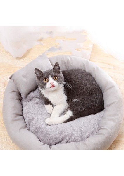 Gri 40 cm Yastık ile Kısa Peluş Kedi Yatak Yuvarlak Kediler Için Yatak Küçük Köpek Sıcak Pet Yuva Yastık ile Köpek Kulübesi Kanepe Yavru Mağara Yastık Kedi Aksesuarları (Yurt Dışından) fiyatları
