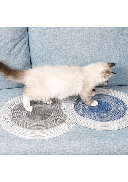 Mavi Dokuma Kedi Tırmalama Mat Yuvarlak Kedi Taşlama Pençe Yastık Iplik Örme Taşınabilir Kanepe Scratcher Pençe Pençe Yatak Pet Malzemeleri (Yurt Dışından)