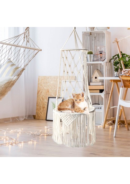 Cushion-2 40CM Büyük Makrome Kedi Hamak Asılı Salıncak Kedi Köpek Yavrusu Yatak Sepeti Ev Ev Pet Kedi Aksesuarları Oyuncak Halat Sisal Topu Tüy (Yurt Dışından) fiyatları