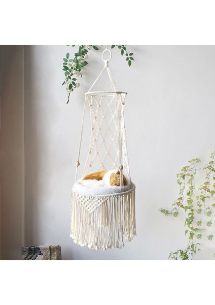 Cushion-2 40CM Büyük Makrome Kedi Hamak Asılı Salıncak Kedi Köpek Yavrusu Yatak Sepeti Ev Ev Pet Kedi Aksesuarları Oyuncak Halat Sisal Topu Tüy (Yurt Dışından) modelleri