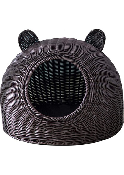 Kahve S-4kg Pet House Rattan Kedi Yuvası Yaz Yarı-Kapalı Kapalı Yatak Mat Nefes Alabilir Dayanıklı Köpek Sepeti Küçük Orta Kediler/köpekler Için (Yurt Dışından)