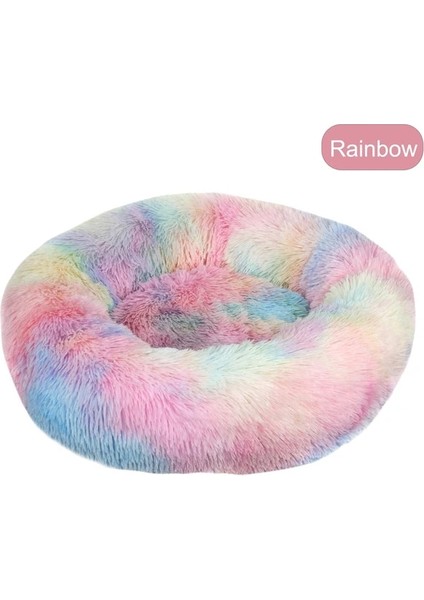 Gökkuşağı Çapı 60 cm Donut Kedi Yatak Yuvarlak Peluş Pet Yatak Kediler Köpekler Için Pet Derin Uyku Yuvası Yumuşak Sıcak Yavru Mağara Köpek Kulübesi Kanepe Kedi Aksesuarları (Yurt Dışından)