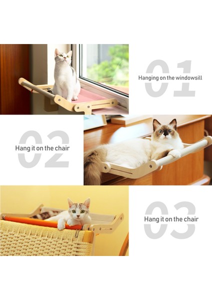 QCH13 Mewoofun Sağlam Kedi Pencere Levrek Ahşap Montaj Asılı Yatak Pamuk Kanvas Kolay Yıkanabilir Çok Katlı Kontrplak Sıcak Satış Hamak (Yurt Dışından)