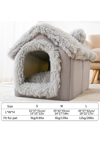 Gri Uzun Peluş S Katlanabilir Kedi Yatağı Pet Köpek Evi Kış Kedi Villa Uyku Kulübesi Çıkarılabilir Sıcak Yuva Kapalı Çadırlar Mağara Kanepe Evcil Hayvan Malzemeleri Cama Gato (Yurt Dışından)