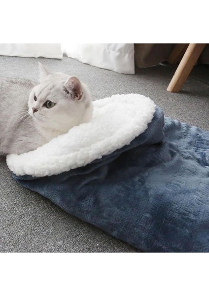 Mavi Kedi Yatak Yumuşak Peluş Sıcak Kedi Uyku Tulumu Derin Uyku Mağarası Kış Çıkarılabilir Pet House Yatak Kediler Köpek Yavrusu Yuva Yastık (Yurt Dışından)
