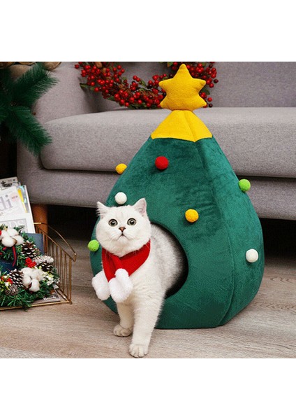Yeşil Noel Köpek Kedi Yatağı Evi Yumuşak Yuva Ağacı Şekli Pet Yatak Kedi Mağarası Çadır Çöp Kedi Evi Kedi Pet Yatak Mat (Yurt Dışından)