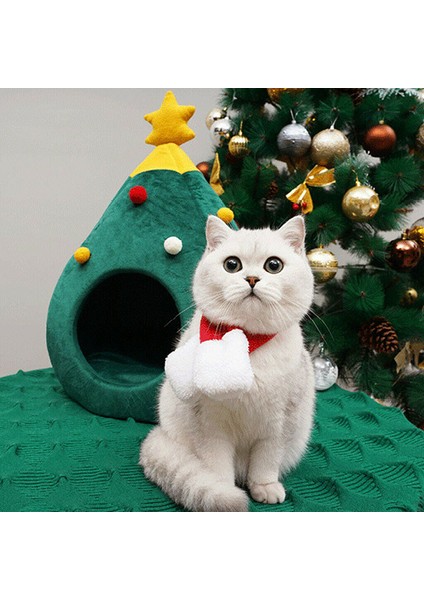 Yeşil Noel Köpek Kedi Yatağı Evi Yumuşak Yuva Ağacı Şekli Pet Yatak Kedi Mağarası Çadır Çöp Kedi Evi Kedi Pet Yatak Mat (Yurt Dışından)