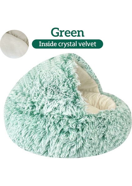 Yeşil Kristal Kadife 60X60CM Kış Uzun Peluş Pet Kedi Yatağı Yuvarlak Kedi Yastık Kedi Evi 2 In 1 Sıcak Kedi Sepeti Kedi Uyku Tulumu Kedi Yuva Kulübesi Küçük Köpek Kedi Için (Yurt Dışından)