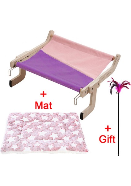 C-03-Pembe Mat Pencere Yan Kedi Asılı Yatak Balkon Penceresi Kedi Hamak Masif Ahşap Kedi Asmak Yatak Pencere Çerçevesi Kediler Asılı Yuva Rulman 40 kg (Yurt Dışından)