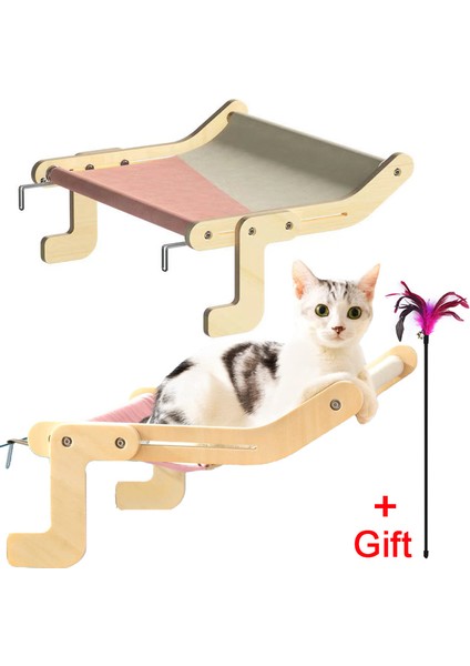 C-03-Pembe Mat Pencere Yan Kedi Asılı Yatak Balkon Penceresi Kedi Hamak Masif Ahşap Kedi Asmak Yatak Pencere Çerçevesi Kediler Asılı Yuva Rulman 40 kg (Yurt Dışından)