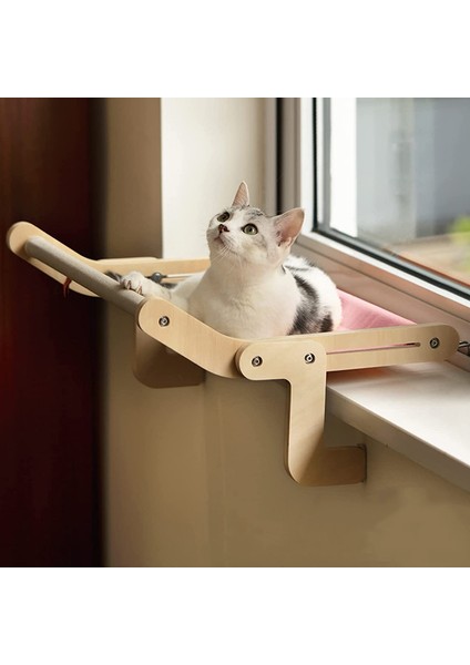 C-03-Pembe Mat Pencere Yan Kedi Asılı Yatak Balkon Penceresi Kedi Hamak Masif Ahşap Kedi Asmak Yatak Pencere Çerçevesi Kediler Asılı Yuva Rulman 40 kg (Yurt Dışından)