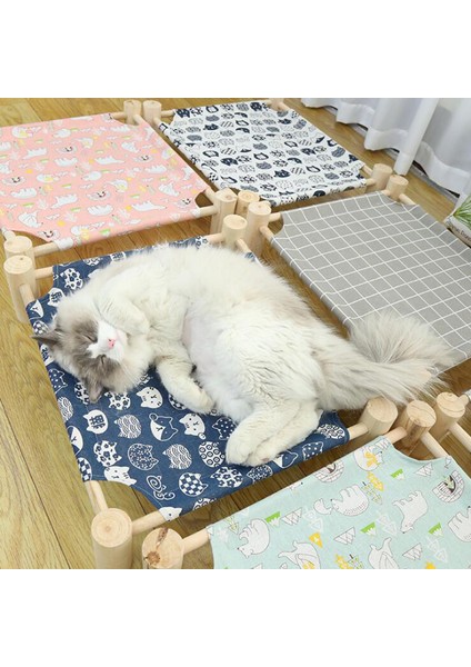 5mavi Ayı 51X44X13 cm Yükseltilmiş Kedi Yatak Evi Kedi Hamak Yatak Ahşap Kanvas Kedi Salon Küçük Köpekler Için Yatak Tavşan Kediler Dayanıklı Tuval Pet House Malzemeleri (Yurt Dışından)