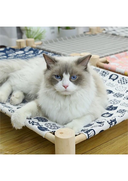 5mavi Ayı 51X44X13 cm Yükseltilmiş Kedi Yatak Evi Kedi Hamak Yatak Ahşap Kanvas Kedi Salon Küçük Köpekler Için Yatak Tavşan Kediler Dayanıklı Tuval Pet House Malzemeleri (Yurt Dışından)