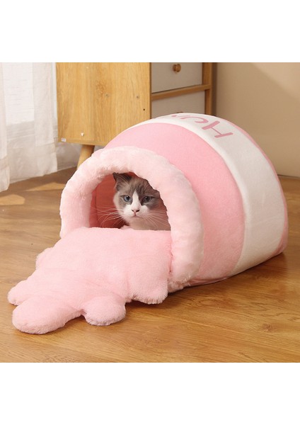 Pembe Kediler Yatak Evi Süper Yumuşak Bal Kabı Şekilli Evcil Hayvan Yuvası Rahat Köpek Ürünü Çıkarılabilir Cilt Dostu Yavru Fossa Iç Pedli (Yurt Dışından)