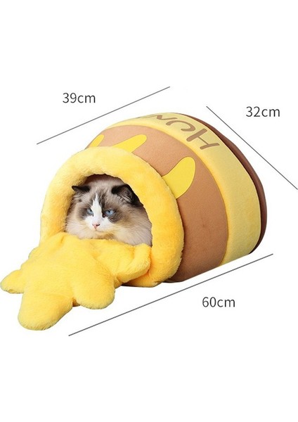 Bal Potu Yatak Bal Kavanozu Pet Kedi Yatağı Sarı Pot Kedi Yuva Sıcak Sevimli Peluş Yavru Ev Mat Yumuşak Kediler Yastık Sepeti Köpek Kulübesi 60*39*32 cm (Yurt Dışından)