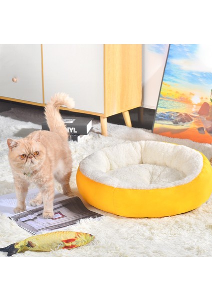 Pembe Çapı 40 cm Rahat Peluş Evcil Hayvan Yuvası Yuvarlak Kaşmir Sıcak Kedi Yuvası Rahat Kış Yakıt Olmadan Elektrik Olmadan (Yurt Dışından)