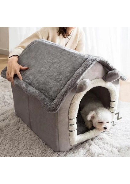 Gri L (15KG Içinde) Yumuşak Kedi Yatağı Derin Uyku Evi Köpek Kedi Kış Evi Çıkarılabilir Yastık Kapalı Pet Çadır Yavru Kedi Köpek Sıcak Evcil Hayvan Aksesuarları (Yurt Dışından)
