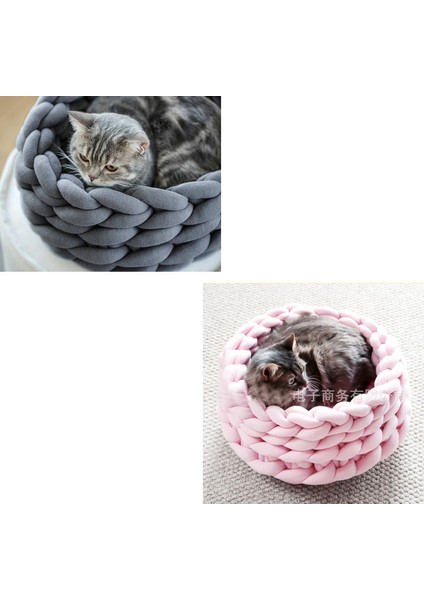 Derin Gri 40CM Pati Şeridi 3 Boyutlu El Yapımı Örgü Kedi Yatağı Kış Sıcak Küçük Köpek Yatakları Yumuşak Kedi Mağara Yatakları Yıkanabilir Kediler Için Evcil Hayvan Yatakları 35/40/45CM (Yurt Dışından)