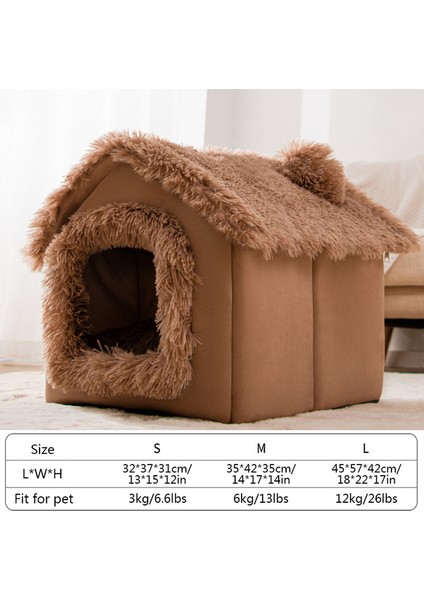 Kahverengi Uzun Peluş L Katlanabilir Kedi Yatağı Pet Köpek Evi Kış Kedi Villa Uyku Kulübesi Çıkarılabilir Sıcak Yuva Kapalı Çadırlar Mağara Kanepe Evcil Hayvan Malzemeleri Cama Gato (Yurt Dışından)