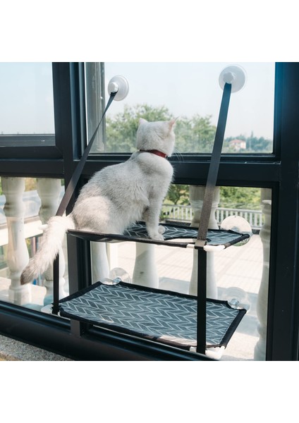 Bir Kat-Siyah Kedi Hamak Vantuz Pencere Kenarı Kedi Rahat Hamak Yaz Nefes Örgü Çift Asılı Yataklar Evcil Hayvan Hamak (Yurt Dışından)