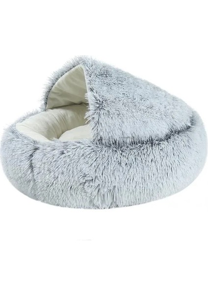 Gri Yuvarlak 50CM Yeni Pet Köpek Kedi Yuvarlak Peluş Yatak Yarı Kapalı Kedi Yuvası Derin Uyku Için Kışın Konfor Kediler Yatak Küçük Mat Sepeti Yumuşak Köpek Kulübesi (Yurt Dışından)