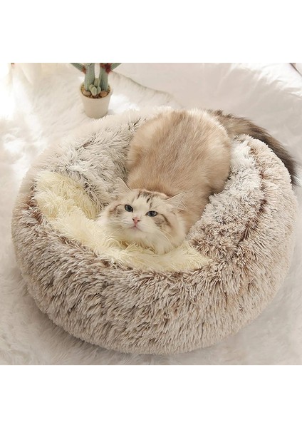 Gri Yuvarlak 50CM Yeni Pet Köpek Kedi Yuvarlak Peluş Yatak Yarı Kapalı Kedi Yuvası Derin Uyku Için Kışın Konfor Kediler Yatak Küçük Mat Sepeti Yumuşak Köpek Kulübesi (Yurt Dışından)