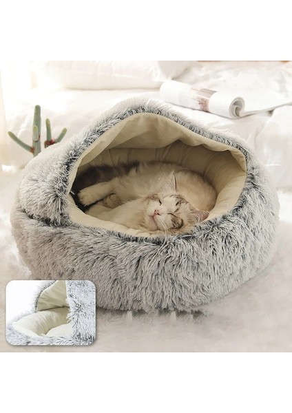 Gri Yuvarlak 50CM Yeni Pet Köpek Kedi Yuvarlak Peluş Yatak Yarı Kapalı Kedi Yuvası Derin Uyku Için Kışın Konfor Kediler Yatak Küçük Mat Sepeti Yumuşak Köpek Kulübesi (Yurt Dışından)