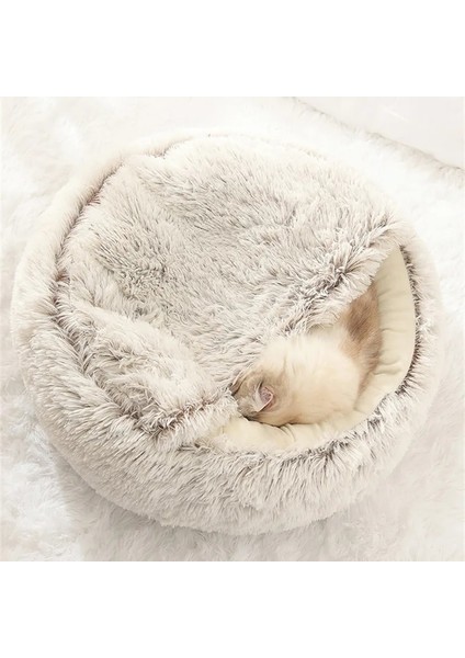 Gri Yuvarlak 50CM Yeni Pet Köpek Kedi Yuvarlak Peluş Yatak Yarı Kapalı Kedi Yuvası Derin Uyku Için Kışın Konfor Kediler Yatak Küçük Mat Sepeti Yumuşak Köpek Kulübesi (Yurt Dışından)
