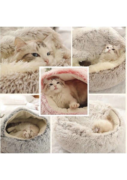 Gri Yuvarlak 50CM Yeni Pet Köpek Kedi Yuvarlak Peluş Yatak Yarı Kapalı Kedi Yuvası Derin Uyku Için Kışın Konfor Kediler Yatak Küçük Mat Sepeti Yumuşak Köpek Kulübesi (Yurt Dışından)
