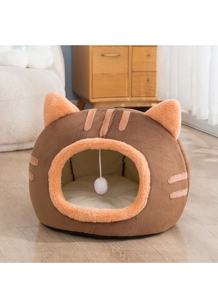 Kahverengi M Kış Sevimli Kedi Evi Yavru Mağara Yastık Konfor Kedi Evi Kedi Köpek Yuva Kedi Sepeti Çadır Sıcak Yarı Kapalı Yuva Pedi Evcil Hayvan Malzemeleri (Yurt Dışından)