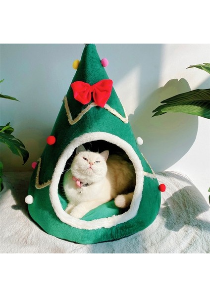 Green-2 S(38X45CM) Sıcak Pet Yatak Noel Şapka Şekli Kedi Kulübesi Evi Yumuşak Peluş Yuva Yavru Küçük Kedi Uyku Yatakları Çadır Taşınabilir Evcil Hayvan Yastığı Mat (Yurt Dışından)
