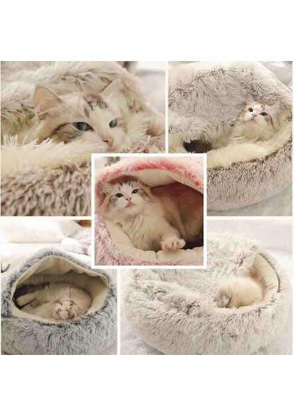Gri Yuvarlak 35CM Yeni Pet Köpek Kedi Yuvarlak Peluş Yatak Yarı Kapalı Kedi Yuvası Derin Uyku Için Kışın Konfor Kediler Yatak Küçük Mat Sepeti Yumuşak Köpek Kulübesi (Yurt Dışından)