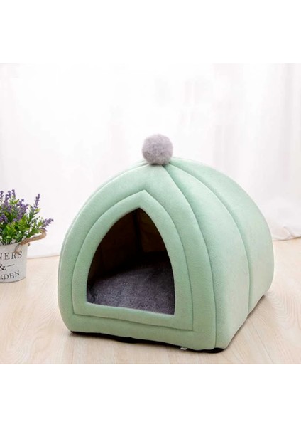 Yeşil S 28X28X30 cm Üçgen Sıcak Kedi Evi Yarı Kapalı Rahat Pet Yatak Deforme Olmayan Yavru Yuva Yumuşak Köpek Aksesuarları (Yurt Dışından)