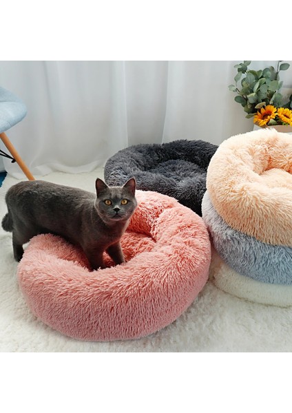 Hafif Kahve Çapı 40 cm Uzun Peluş Kedi Yatak Evi Yumuşak Yuvarlak Kedi Yatağı Küçük Köpekler Kediler Için Kış Pet Köpek Yastık Paspaslar Yuva Sıcak Köpek Kulübesi 50/60/70 cm (Yurt Dışından)