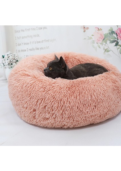 Hafif Kahve Çapı 40 cm Uzun Peluş Kedi Yatak Evi Yumuşak Yuvarlak Kedi Yatağı Küçük Köpekler Kediler Için Kış Pet Köpek Yastık Paspaslar Yuva Sıcak Köpek Kulübesi 50/60/70 cm (Yurt Dışından)