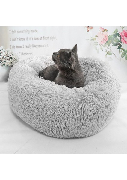 Hafif Kahve Çapı 40 cm Uzun Peluş Kedi Yatak Evi Yumuşak Yuvarlak Kedi Yatağı Küçük Köpekler Kediler Için Kış Pet Köpek Yastık Paspaslar Yuva Sıcak Köpek Kulübesi 50/60/70 cm (Yurt Dışından)