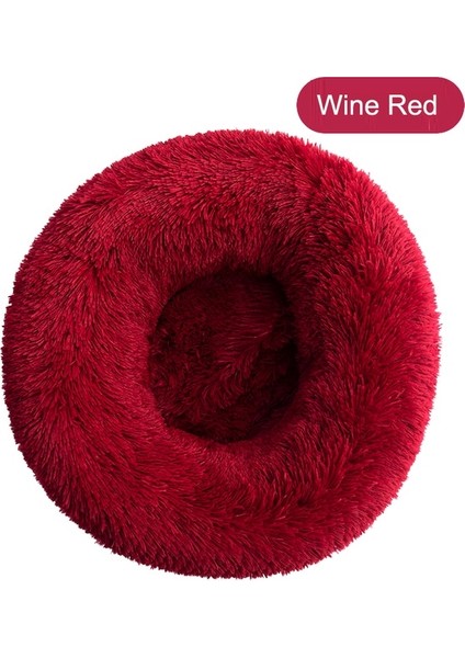 Şarap Kırmızı Çapı 80CM Donut Kedi Yatağı Yuvarlak Uzun Peluş Tam Boy Yıkanabilir Köpekler Için Pet Derin Uyku Yuvası Yumuşak Sıcak Yavru Mağara Köpek Kulübesi Aksesuarları (Yurt Dışından)