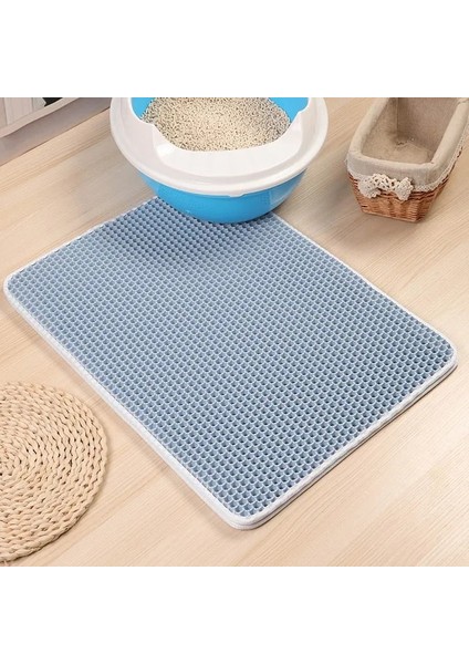 Mavi L 45X60CM Kedi Kumu Pedi Su Geçirmez Kaymaz Katlanabilir Çift Katmanlı Filtre Kedi Kumunun Yıkanmasını Önler Kedi Tuvalet Mat Malzemeleri (Yurt Dışından)