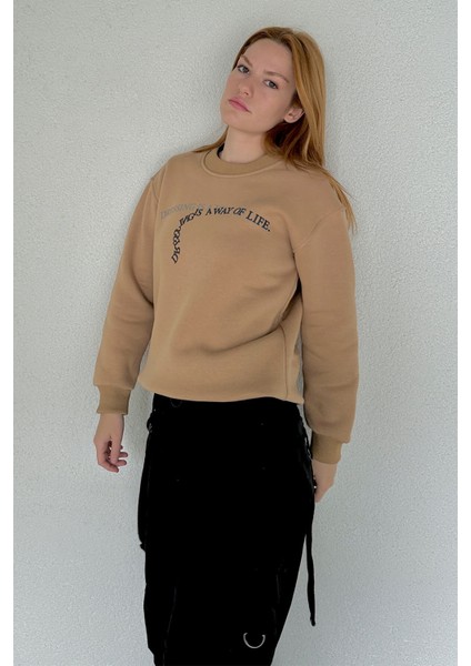 SWT-14246 Vizon Dressing Tasarım Yazı Baskılı Üç Iplik Şardonlu Sweatshirt modelleri