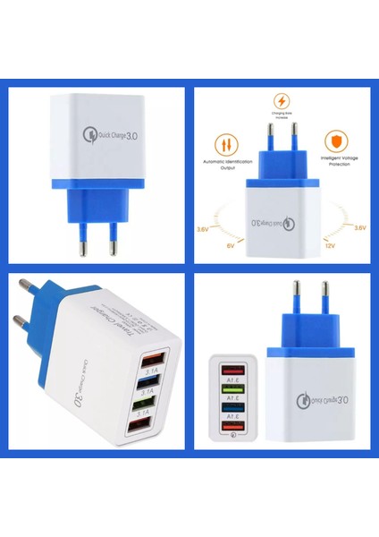A6 Çoklu Şarj Adaptörü 4 Port + J21 Micro USB Magnetic Akan LED Işıklı Şarj Kablosu -1mt indirimleri