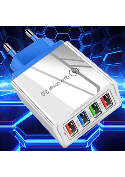 A6 Çoklu Şarj Adaptörü 4 Port + J21 Type-C Magnetic Akan LED Işıklı Şarj Kablosu -1mt