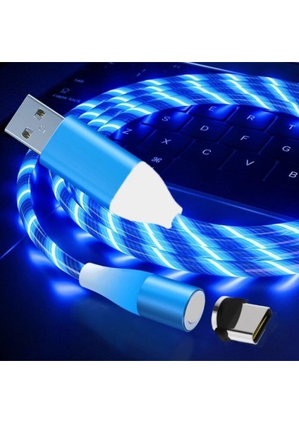 A6 Çoklu Şarj Adaptörü 4 Port + J21 Type-C Magnetic Akan LED Işıklı Şarj Kablosu -1mt
