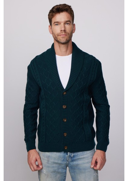 Slim Fit Dar Kesim Desenli Yumuşak Dokulu Düğmeli Yeşil Erkek Hırka fiyatları