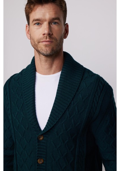 Slim Fit Dar Kesim Desenli Yumuşak Dokulu Düğmeli Yeşil Erkek Hırka modelleri