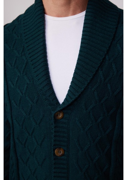 Slim Fit Dar Kesim Desenli Yumuşak Dokulu Düğmeli Yeşil Erkek Hırka fırsatları