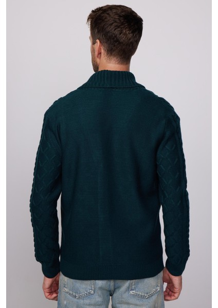 Slim Fit Dar Kesim Desenli Yumuşak Dokulu Düğmeli Yeşil Erkek Hırka indirimleri