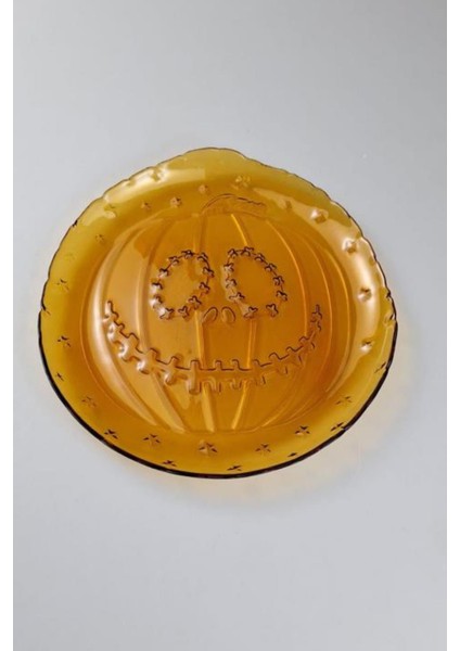 Halloween Çılgın Bal Kabağı Desen Amber Cam Servis Sunum Tabağı 21 cm